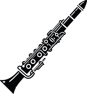 recommend clip art: Clarinet flat web icon. Clarinet logo design. Woodwind instrument clarinet sign silhouette solid black icon vector design. Musical instruments concept