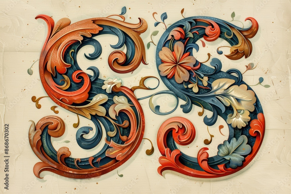 Fototapete a vintage-inspired illustration of the letter s with ornate details and a retro color palette adding