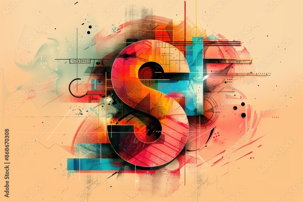 Fototapete an abstract illustration of the letter s with geometric shapes and vibrant colors creating a dynamic