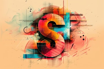 An abstract illustration of the letter S with geometric shapes and vibrant colors creating a dynamic and eye-catching composition.