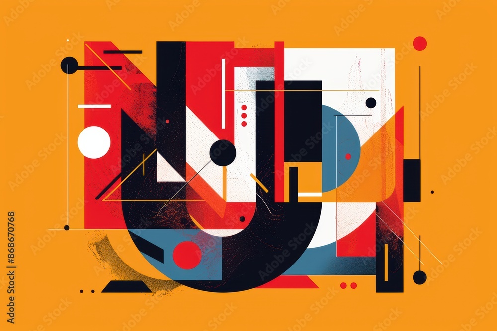 Fototapete an abstract illustration of the letter u featuring geometric shapes and bold colors creating a dynam