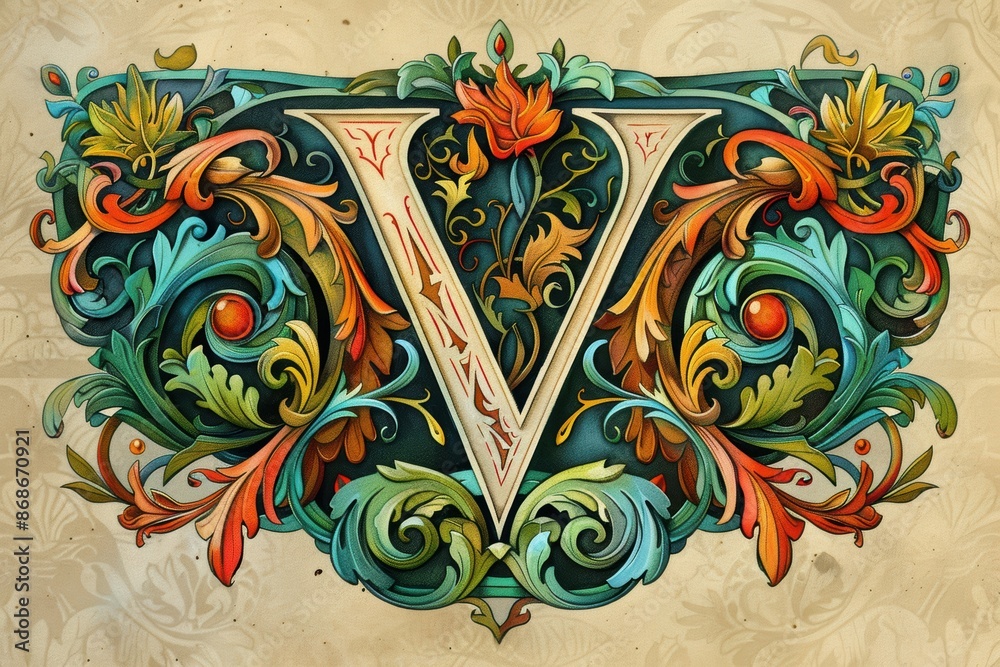 Fototapete a stylized illustration of the letter v surrounded by intricate patterns and designs creating a visu