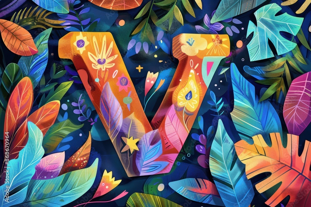 Fototapete an illustration of the letter v rendered in a colorful and playful style perfect for projects aimed 