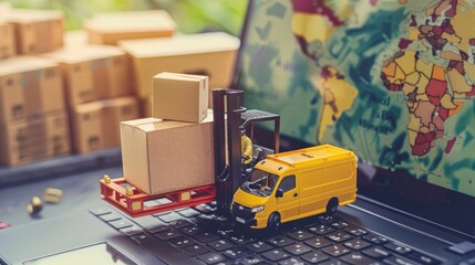 Forklift truck moving a pallet of boxes, representing logistics and delivery services.

