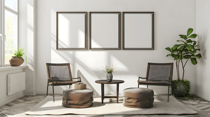 Fototapeta premium modern interior living room with mockup wall poster