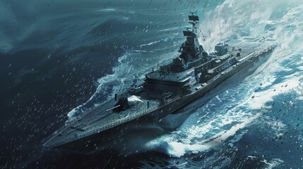 Depiction of a military ship.

