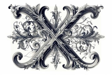 An intricate and detailed illustration of the letter X featuring ornate patterns and elaborate decorations ideal for decorative purposes.