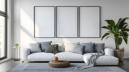 Fototapeta premium modern interior living room with mockup wall poster