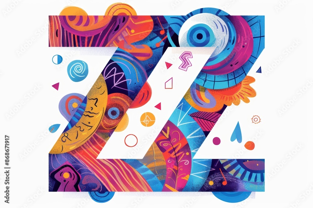Fototapete A playful illustration of the letter Z with each stroke forming a unique pattern or design. This illustration is perfect for projects that need a fun and lighthearted touch.