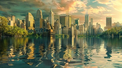 Fototapeta premium Visual representation of climate change impacts on urban areas.