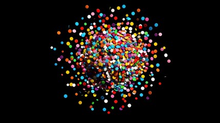 Abstract circular pattern of colorful dessert sprinkles on a transparent black background.

