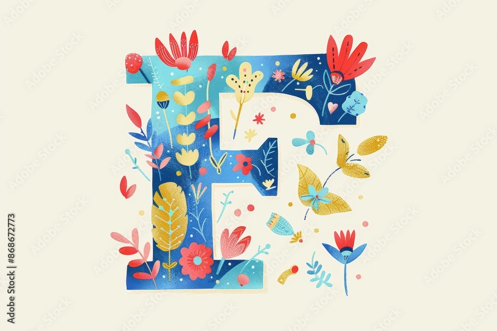 Fototapete a fun and quirky illustration of the letter f from the alphabet with playful elements and a bright c