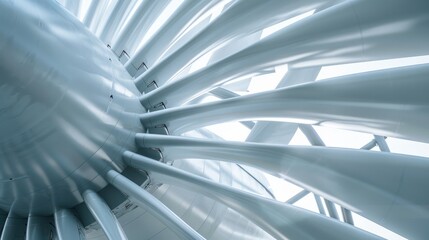 Obraz premium Close-up view of the base of modern turbine rotor blades.