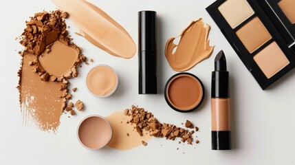 Assorted Makeup Products on White Background