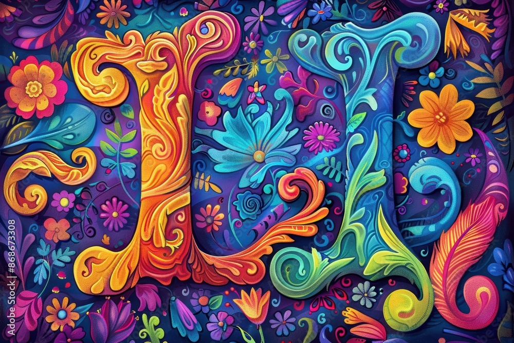 Fototapete a vibrant and colorful illustration of the letter i featuring intricate patterns and designs that ma