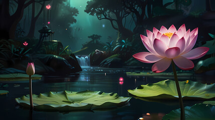 The Beauty of Lotus Flowers in the Dark Forest