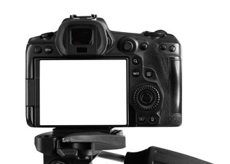 Professional camera isolated on white. Photo studio equipment