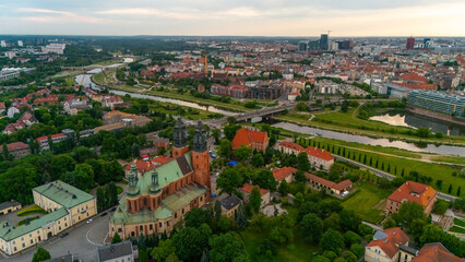 evening view of Tumski Island in Poznań in spring at sunset © MKavalenkau