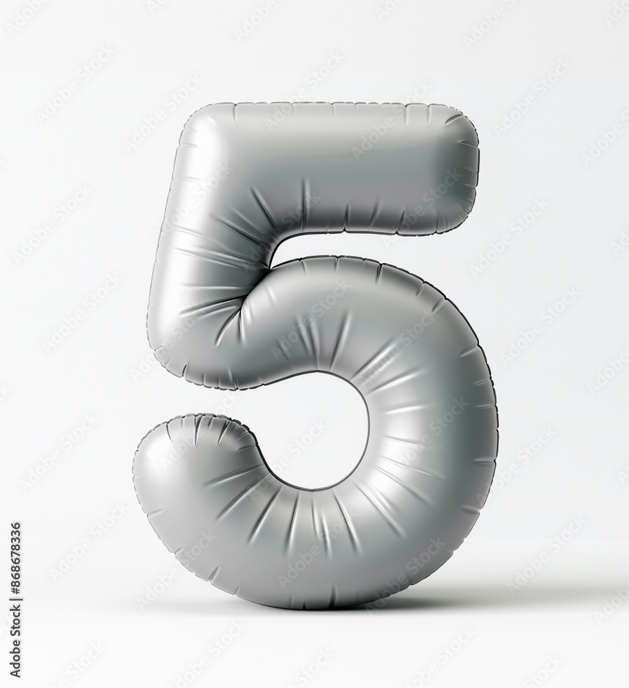 Fototapete ai generated photo with inflatable light gray color number 5. minimalistic balloon isolated on a whi