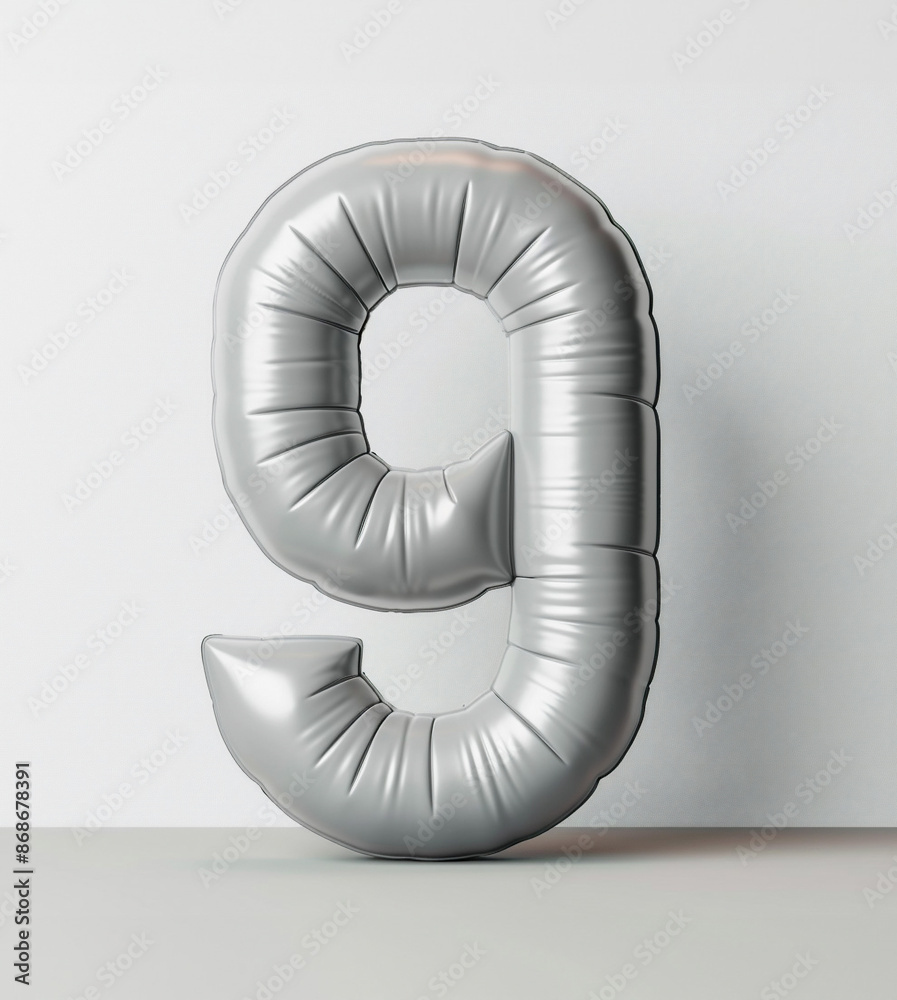 Fototapete ai generated photo with inflatable light gray color number 9. minimalistic balloon isolated on a whi