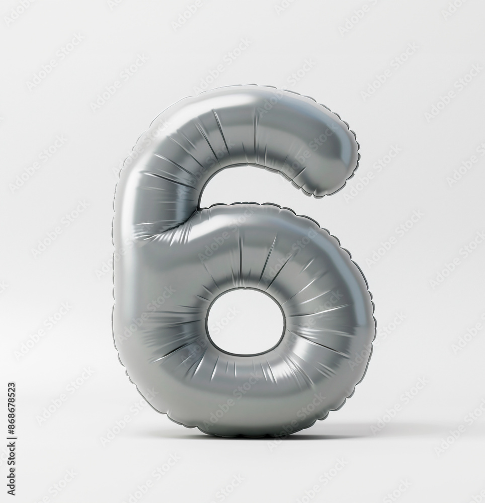 Fototapete ai generated photo with inflatable light gray color number 6. minimalistic balloon isolated on a whi