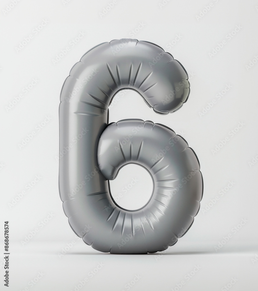 Fototapete ai generated photo with inflatable light gray color number 6. minimalistic balloon isolated on a whi
