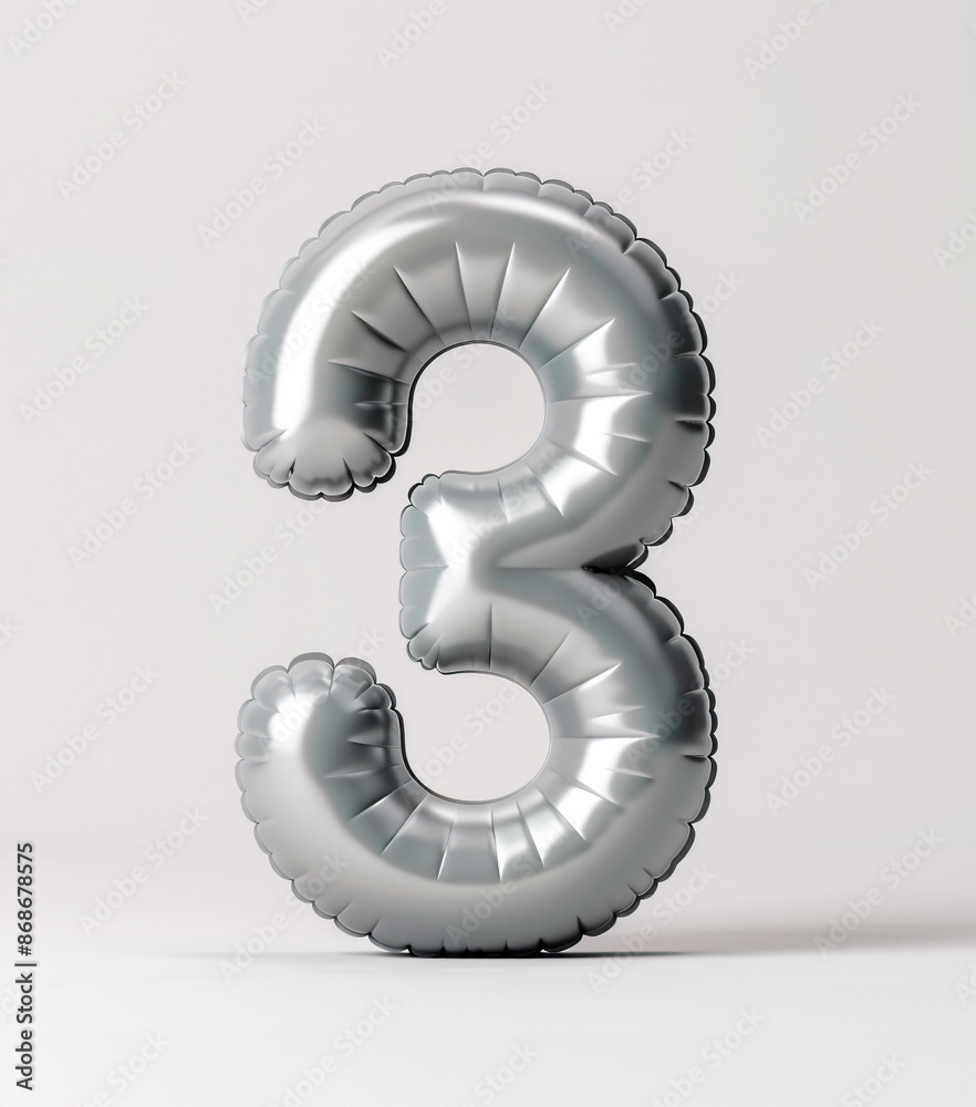 Fototapete ai generated photo with inflatable light gray color number 3. minimalistic balloon isolated on a whi