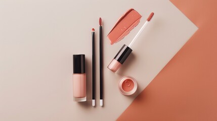 Pink Lip Gloss and Applicators on a Beige and Orange Surface