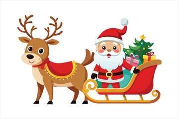 Christmas Cartoon Santa and Reindeer Sleigh Stock  vector
