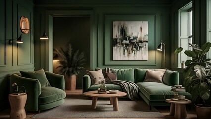 Green living room interior