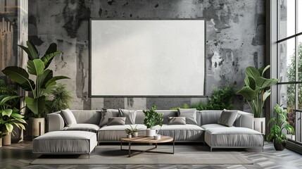 Modern office interior with empty poster on wall