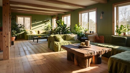 Fototapeta premium Green living room interior