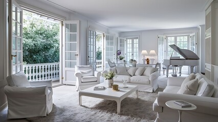 Fototapeta premium White elegant living room interior with windows