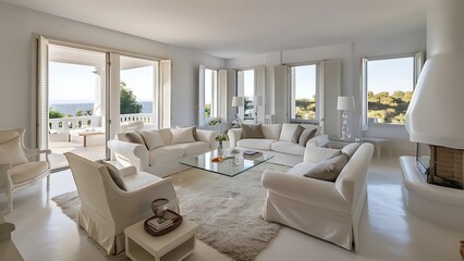 Fototapeta premium White elegant living room interior with windows