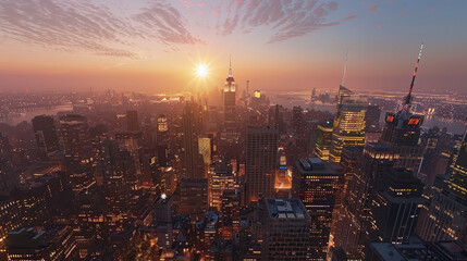 Fototapeta premium Awe-Inspiring Panorama: New York City's Majestic Skyline from Atop the Empire State Building