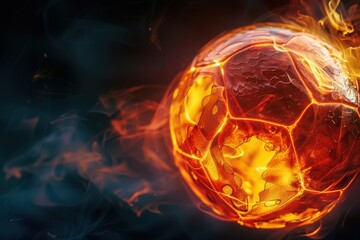 Bright, fiery football ball emblem set on a black backdrop.