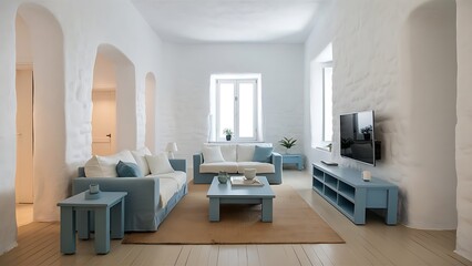 White and blue living room