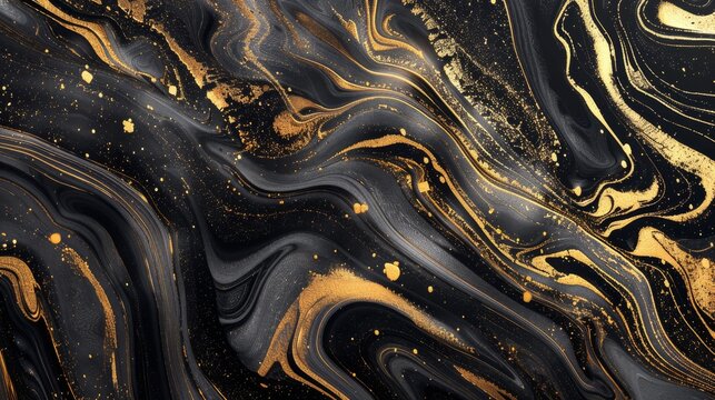 An aesthetic of flowing black and gold patterns