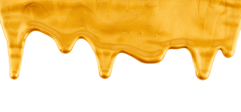 liquid golden paint dripping on transparent background