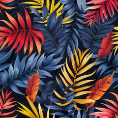Seamless tropical pattern with exotic palm leaves. Monstera, palm, banana leaves. Exotic textile botanical design. Summer jungle design. Hawaiian style.