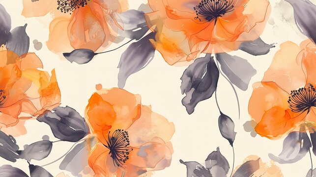 elegant flower line and watercolor floral seamless pattern 