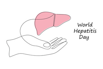World Hepatitis Day in one continuous line in color. One line drawing, minimalism. Vector illustration.