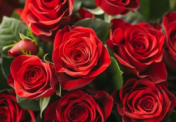 Red Roses Bouquet, Close-Up, Romantic Flowers