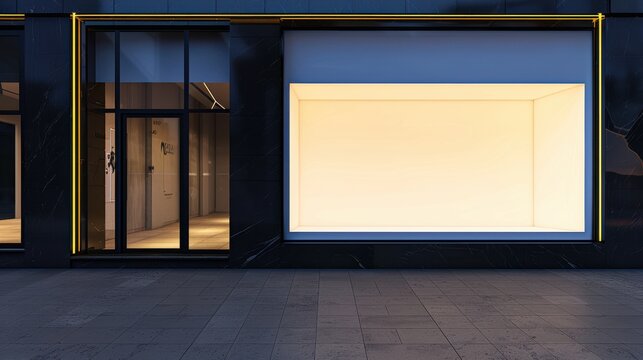 Illuminated storefront with blank display window