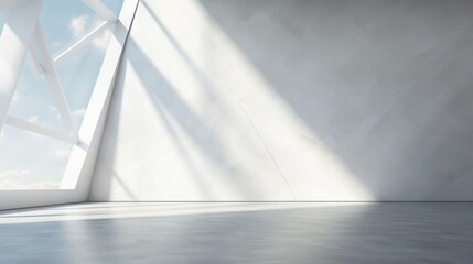 Obraz premium Stark white wall with a stark glare from a modern, angular window, providing a contemporary background