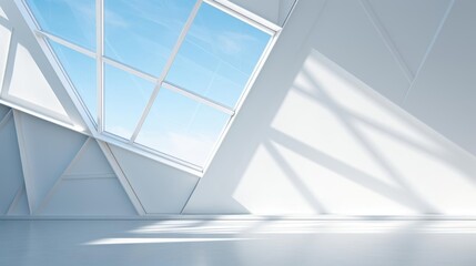 Fototapeta premium Stark white wall with a stark glare from a modern, angular window, providing a contemporary background