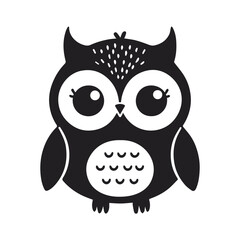 Owl vector illustration, Silhouette of an owl black and white. Owl on a branch.