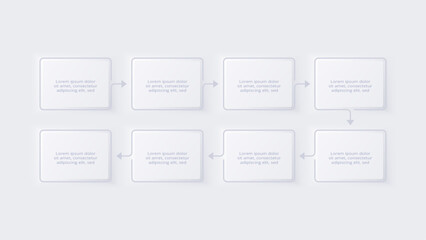 Neumorphic flowchart infographic. Creative concept for infographic with 8 options. Template for presentation and chart.