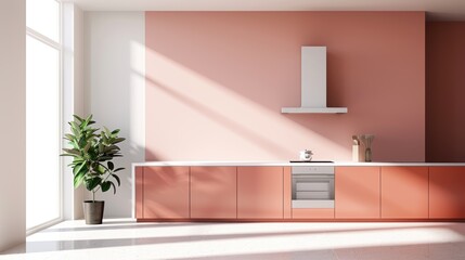 A sleek and modern apartment kitchen in shades of brown, with minimalist cabinetry and stainless steel appliances. The image offers ample copy space for adding text or graphics, perfect for