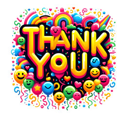 Fototapeta premium Colorful Thank You Card with Balloons and Emojis